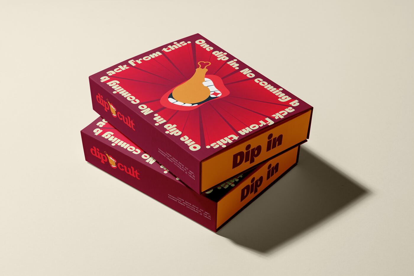DIPCULT boxes, 'One dip in. No coming back from this.'