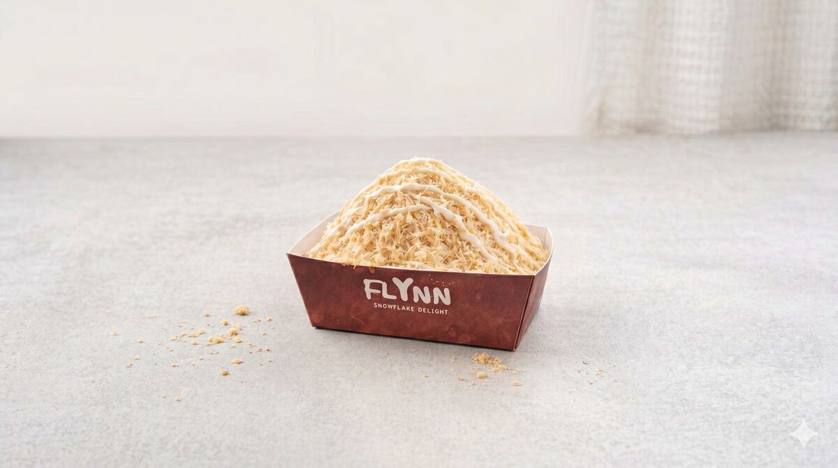 FLYNN snowflake dessert in a branded box