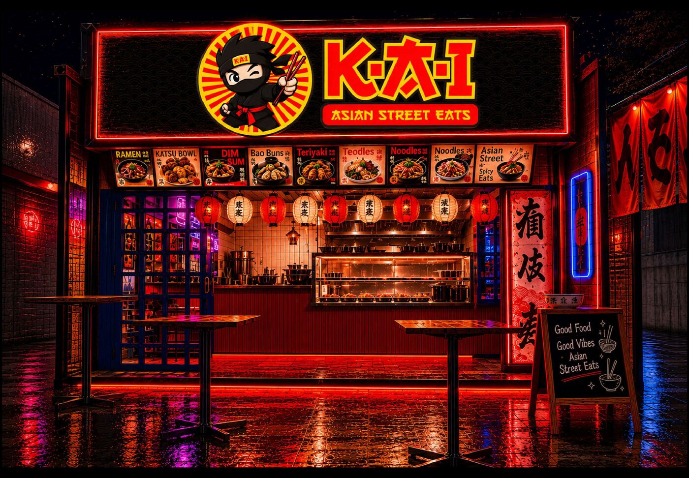 K.A.I storefront concept at night
